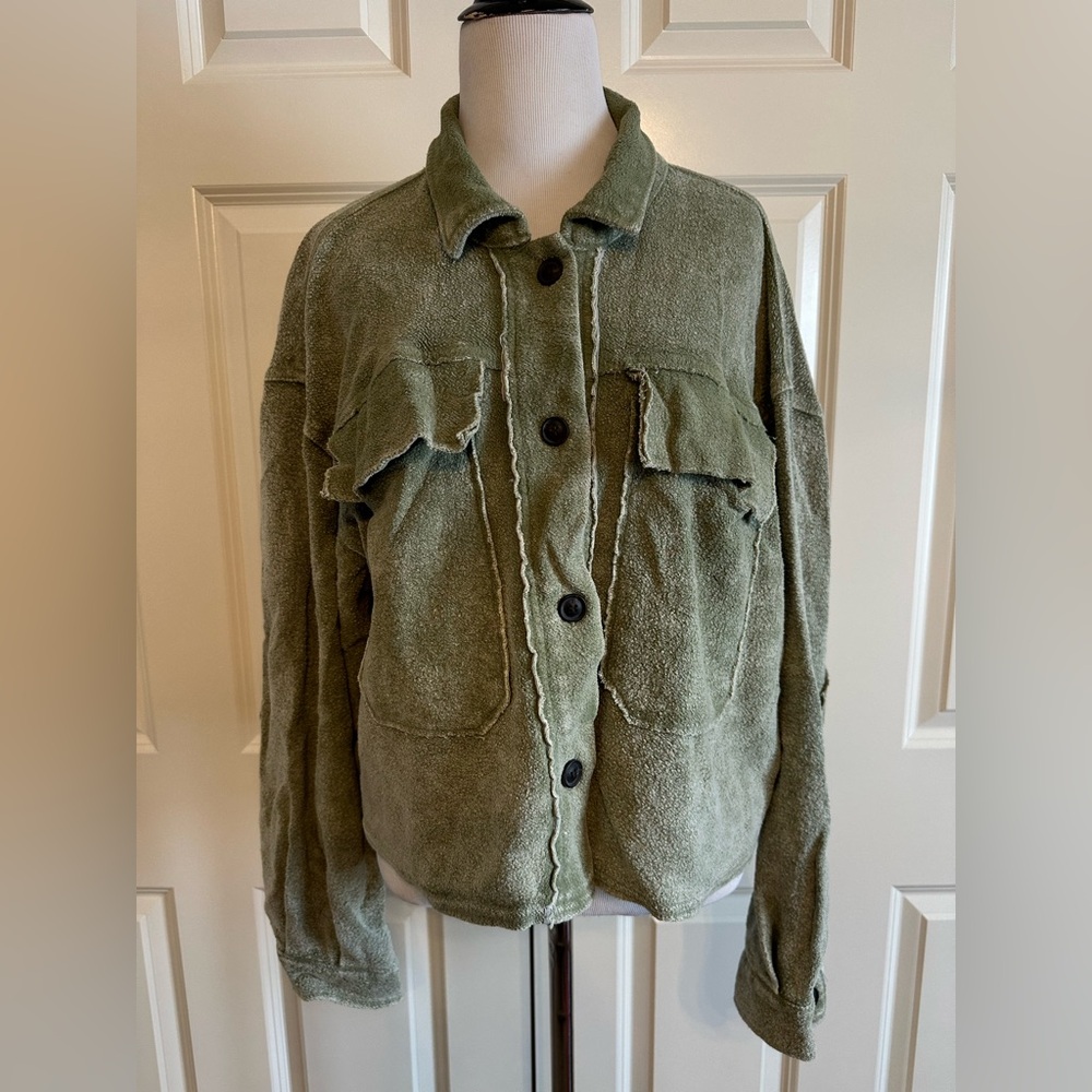 Forever 21 Sage Green Oversized Button up Utility Shirt